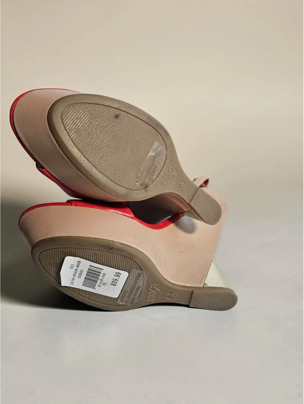 ROUGE Coral Red Open Toe Platform Ankle Strap Sandals - Size 9